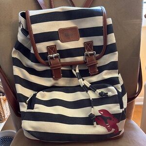 Bass Cream and Blue Striped Bag with lobster Accent